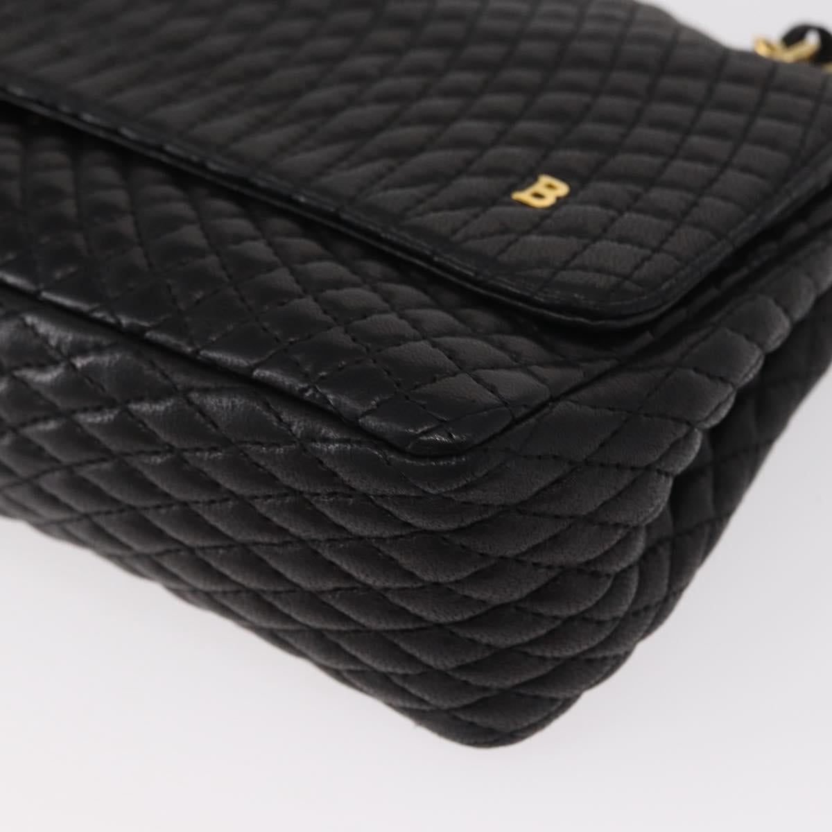BALLY Quilted Chain Shoulder Bag Leather Black Gold Auth 154582