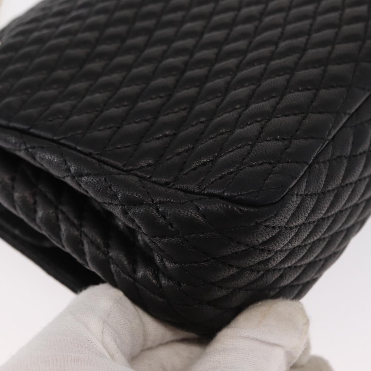 BALLY Quilted Chain Shoulder Bag Leather Black Gold Auth 154582