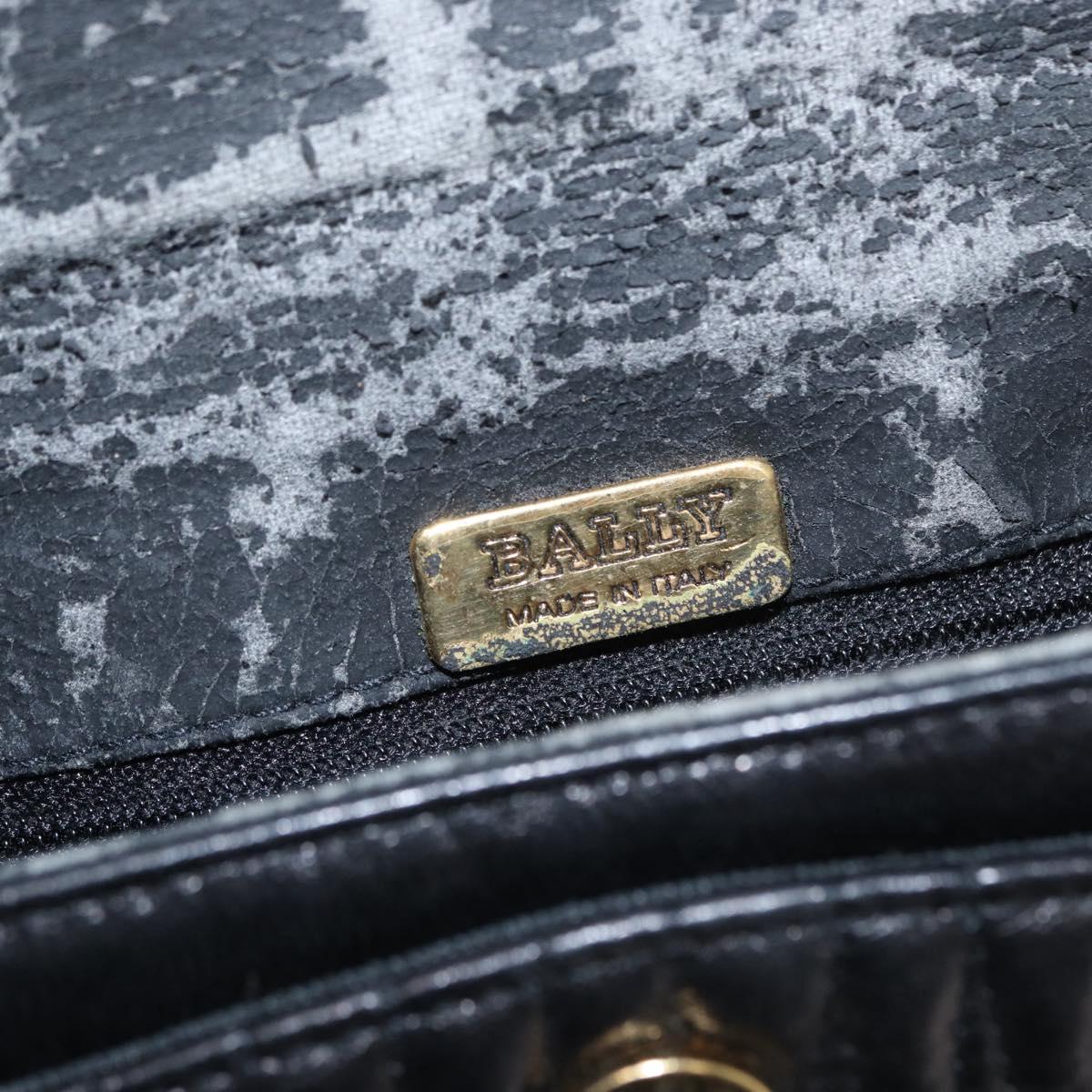 BALLY Quilted Chain Shoulder Bag Leather Black Gold Auth 154582