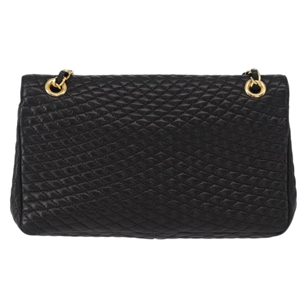 BALLY Quilted Chain Shoulder Bag Leather Black Gold Auth 154582
