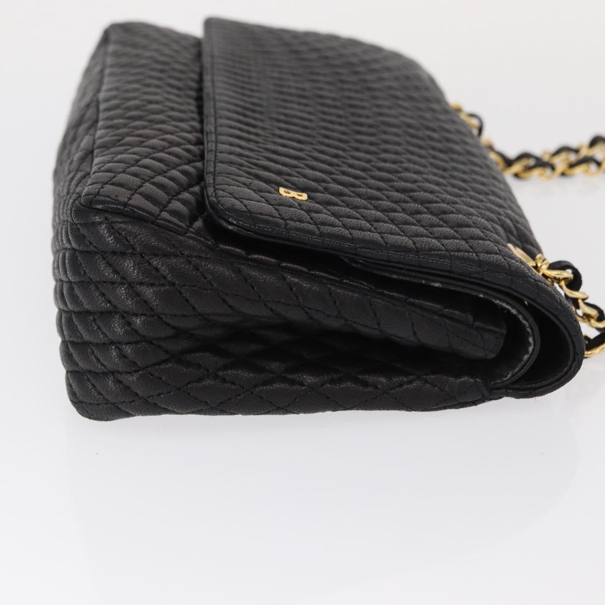 BALLY Quilted Chain Shoulder Bag Leather Black Gold Auth 154582