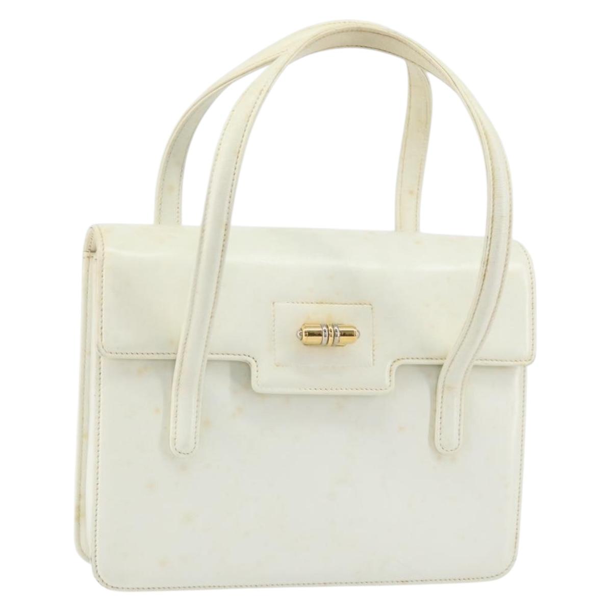 GUCCI Hand Bag Leather White Gold Auth 154583