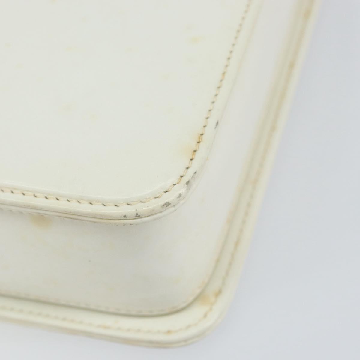 GUCCI Hand Bag Leather White Gold Auth 154583