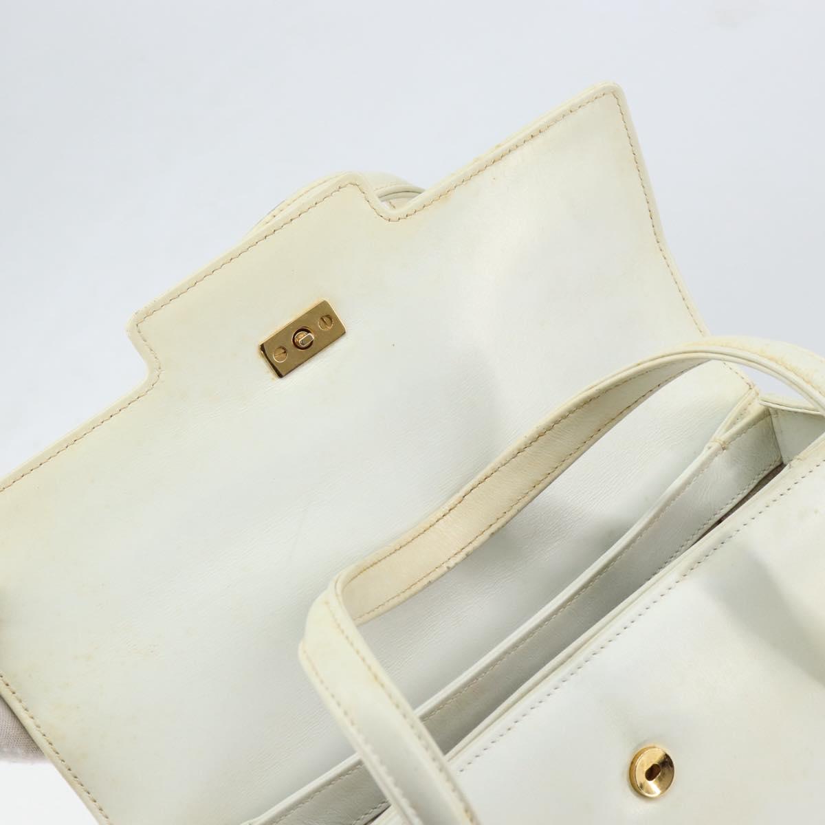 GUCCI Hand Bag Leather White Gold Auth 154583