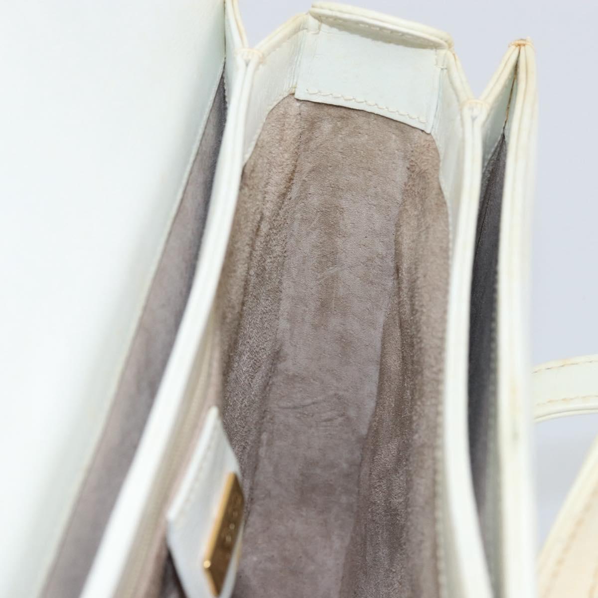 GUCCI Hand Bag Leather White Gold Auth 154583