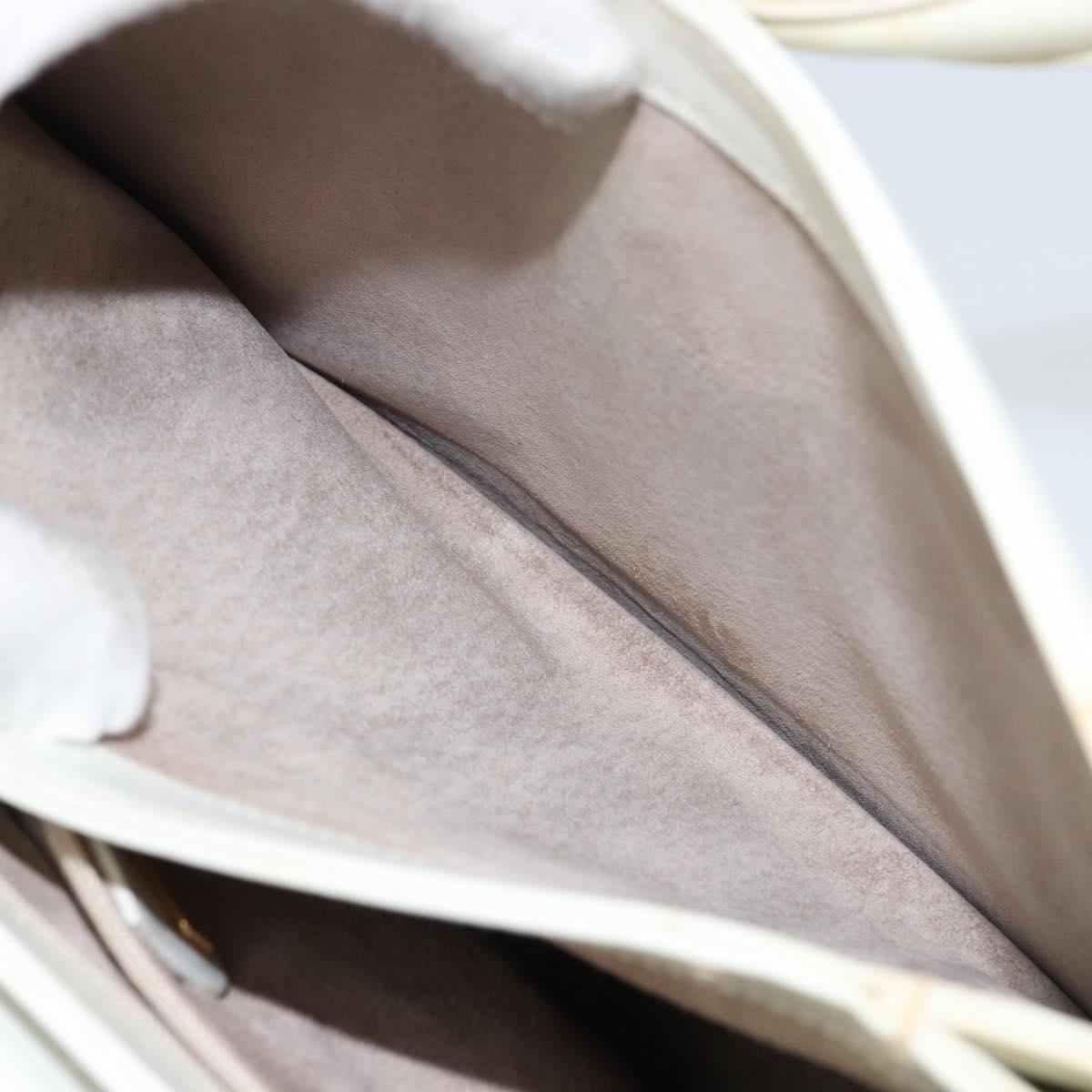 GUCCI Hand Bag Leather White Gold Auth 154583