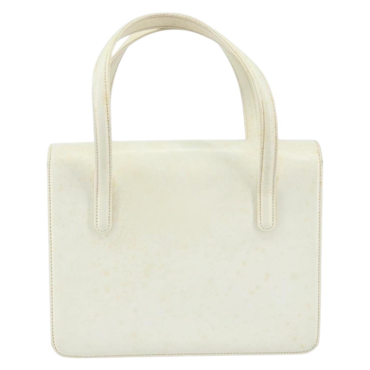 GUCCI Hand Bag Leather White Gold Auth 154583