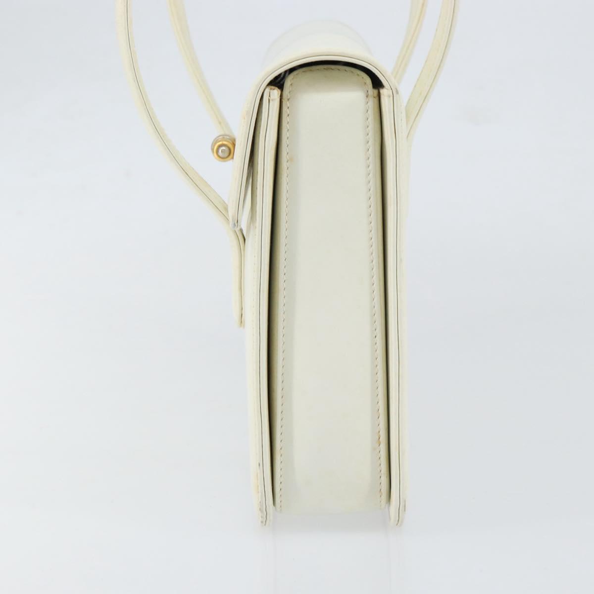 GUCCI Hand Bag Leather White Gold Auth 154583