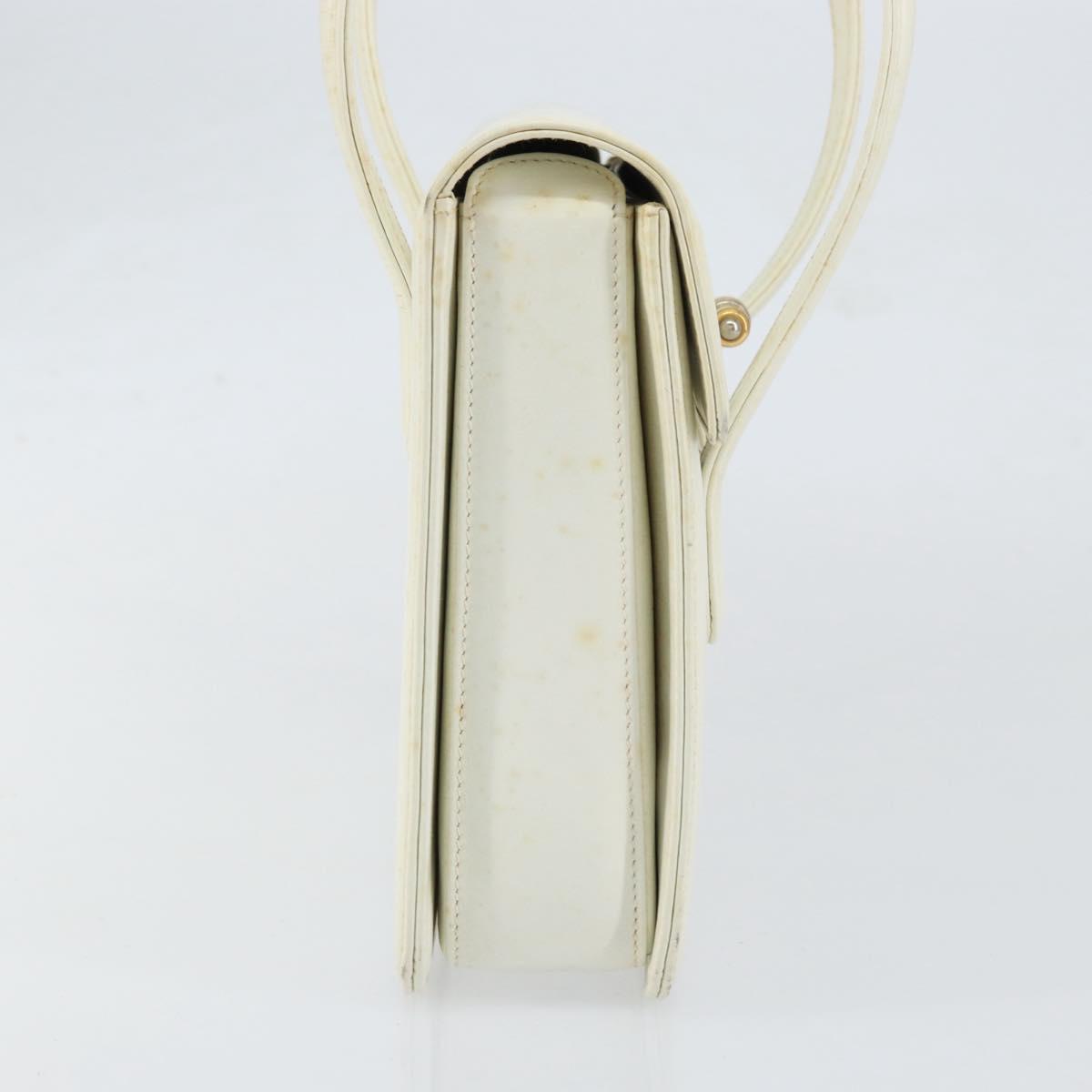 GUCCI Hand Bag Leather White Gold Auth 154583