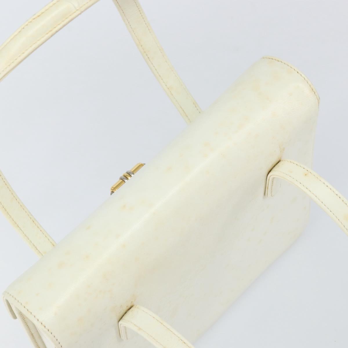 GUCCI Hand Bag Leather White Gold Auth 154583