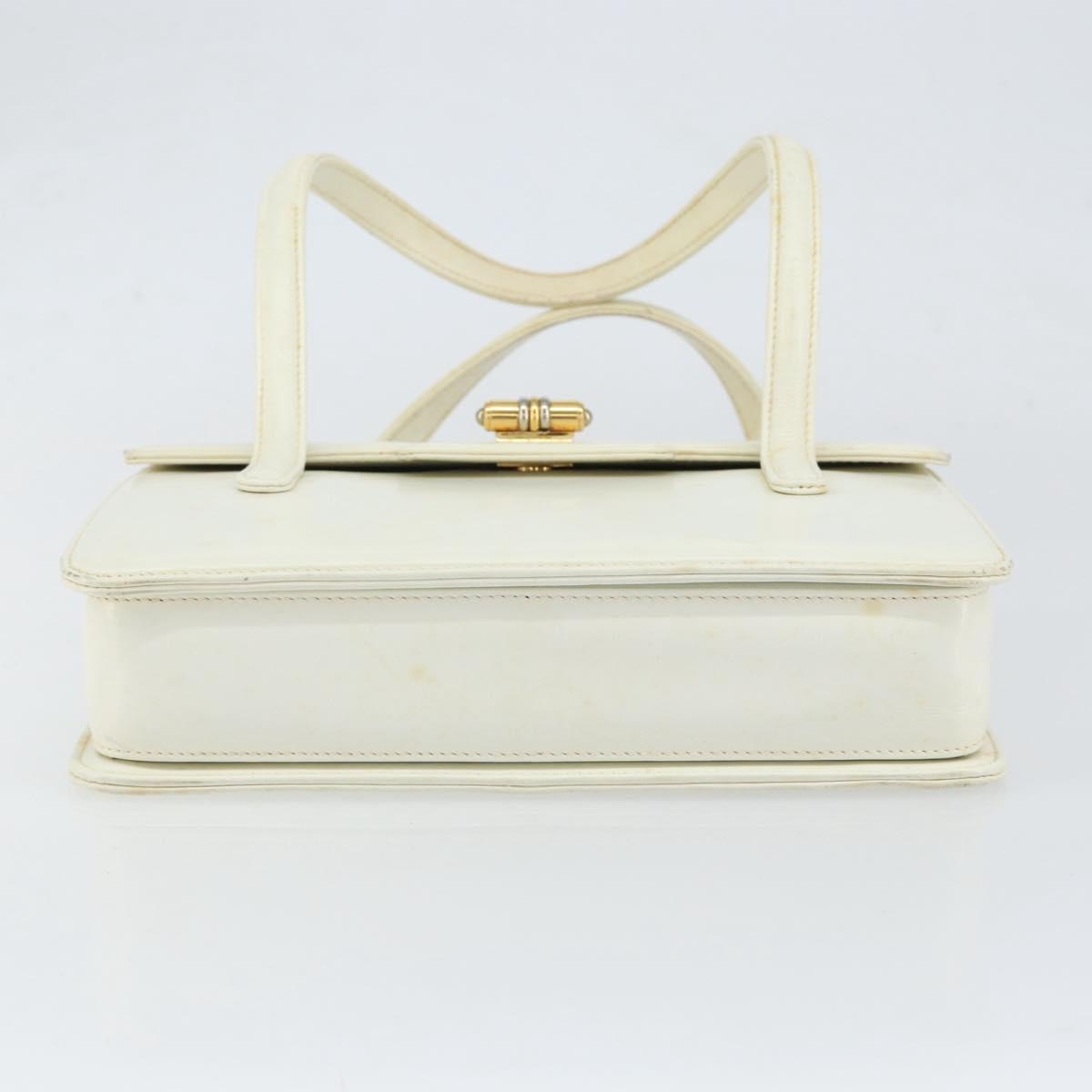 GUCCI Hand Bag Leather White Gold Auth 154583