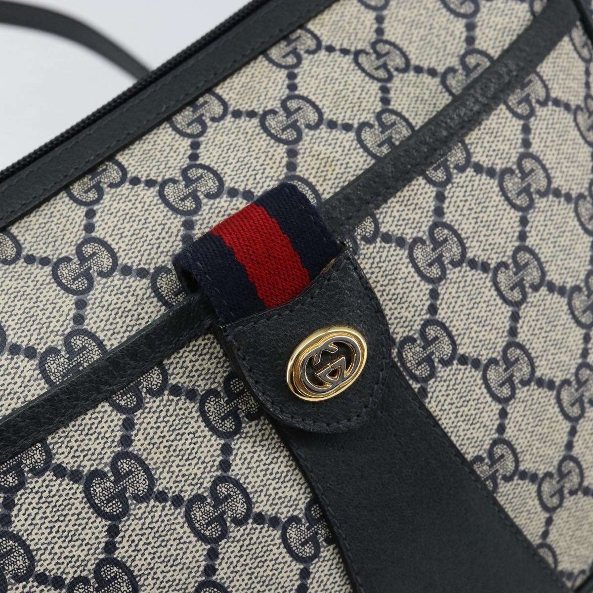 GUCCI GG Supreme Web Sherry Line Bag PVC Navy Gold 89 02 032 Auth 154586