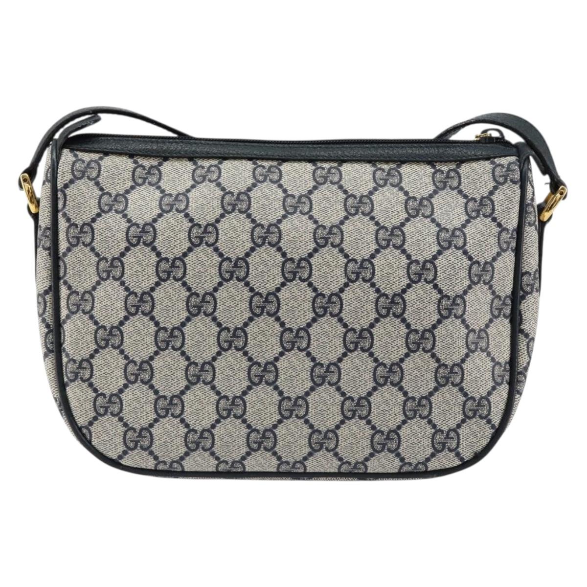 GUCCI GG Supreme Web Sherry Line Bag PVC Navy Gold 89 02 032 Auth 154586