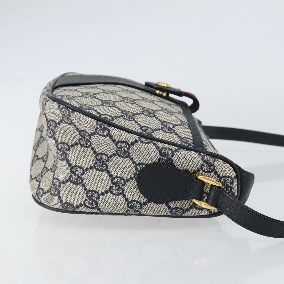 GUCCI GG Supreme Web Sherry Line Bag PVC Navy Gold 89 02 032 Auth 154586
