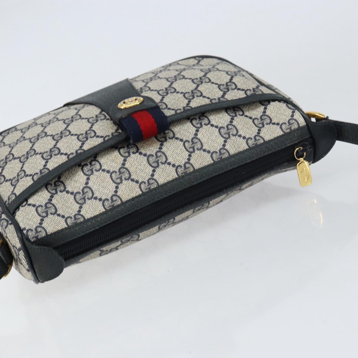GUCCI GG Supreme Web Sherry Line Bag PVC Navy Gold 89 02 032 Auth 154586