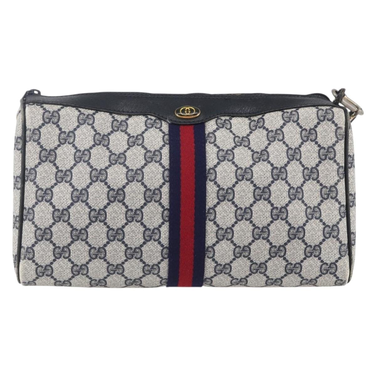 GUCCI GG Supreme Sherry Line Shoulder Bag PVC Navy Gold 010 378 Auth 154587