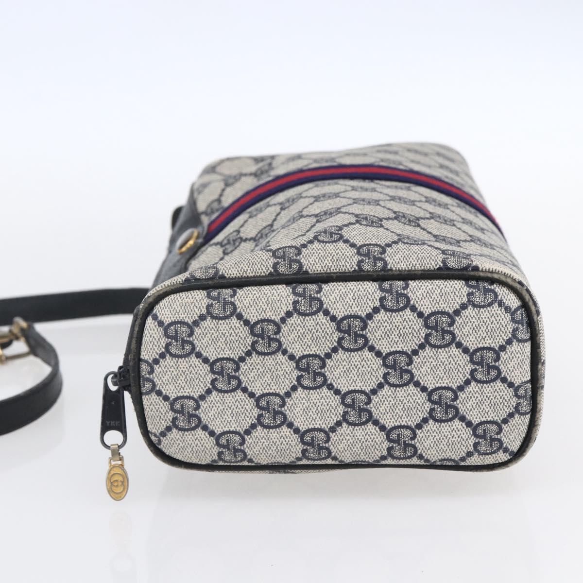 GUCCI GG Supreme Sherry Line Shoulder Bag PVC Navy Gold 010 378 Auth 154587