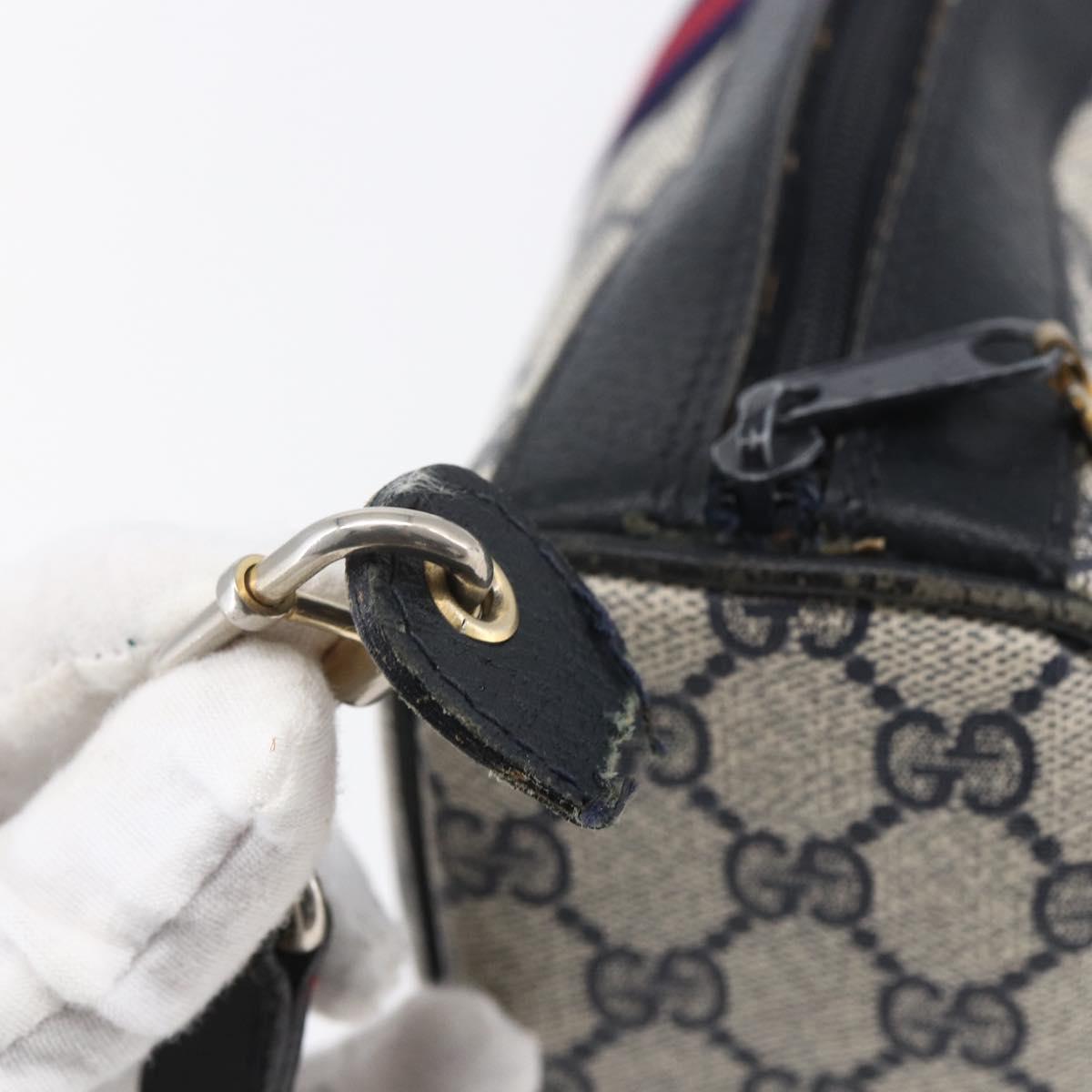 GUCCI GG Supreme Sherry Line Shoulder Bag PVC Navy Gold 010 378 Auth 154587