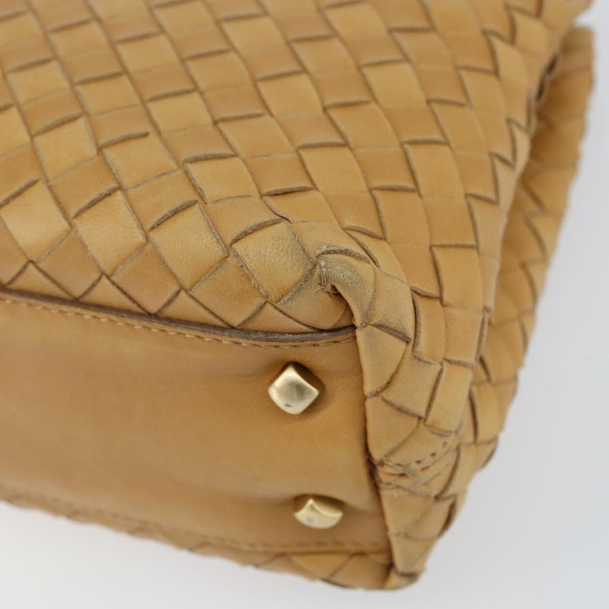 BOTTEGA VENETA INTRECCIATO Hand Bag Leather 2way Beige Gold Auth 154588