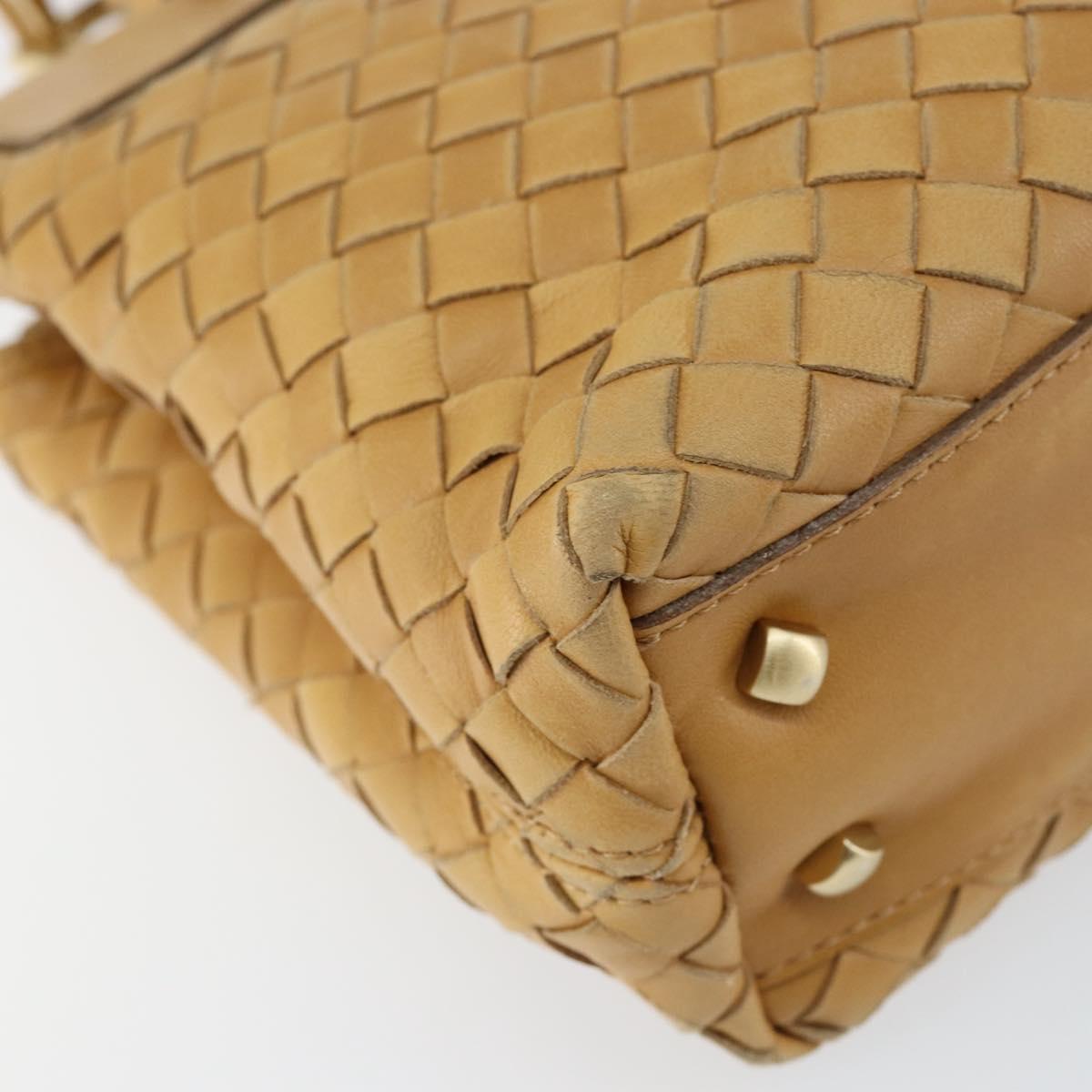 BOTTEGA VENETA INTRECCIATO Hand Bag Leather 2way Beige Gold Auth 154588