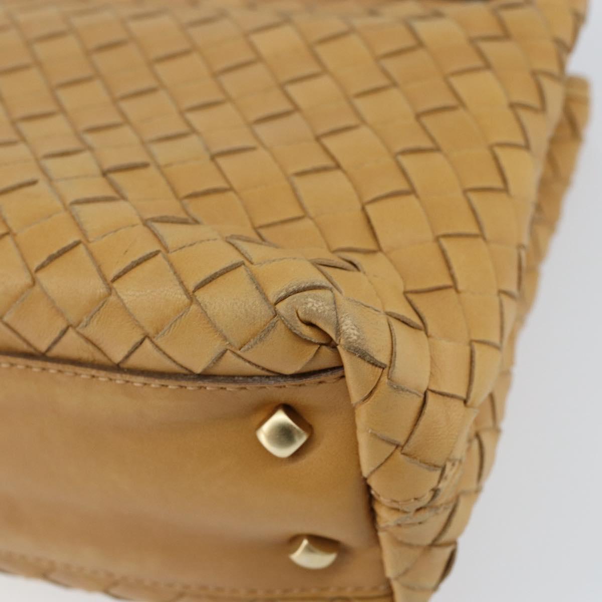BOTTEGA VENETA INTRECCIATO Hand Bag Leather 2way Beige Gold Auth 154588