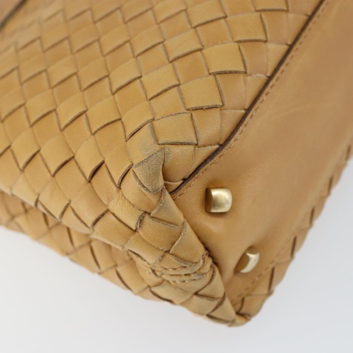 BOTTEGA VENETA INTRECCIATO Hand Bag Leather 2way Beige Gold Auth 154588