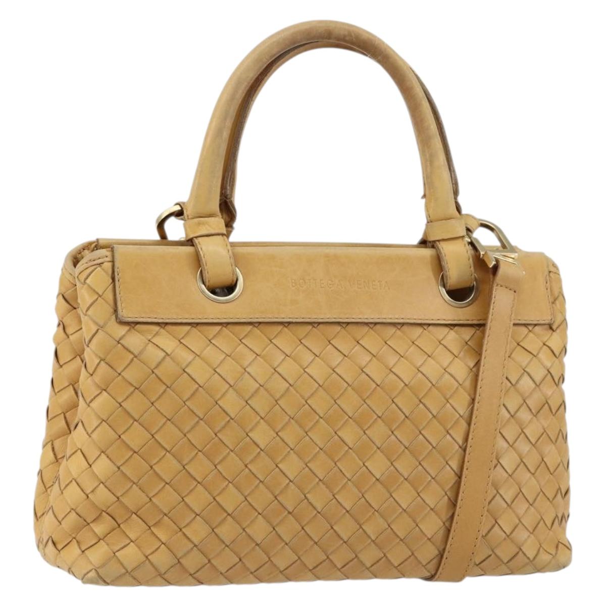 BOTTEGA VENETA INTRECCIATO Hand Bag Leather 2way Beige Gold Auth 154588