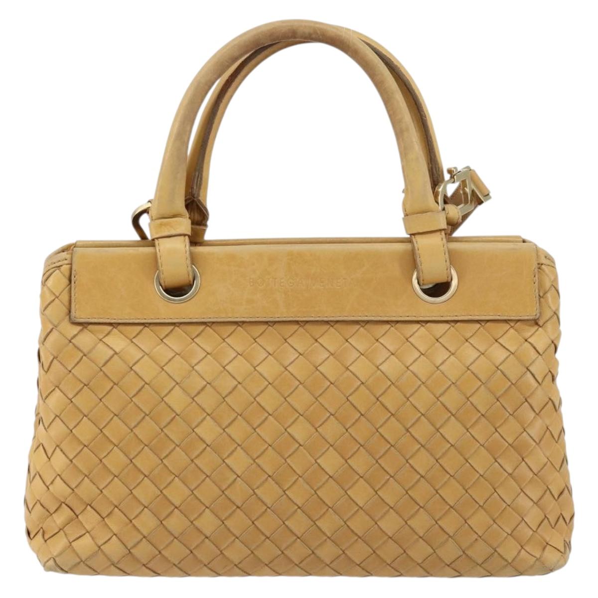 BOTTEGA VENETA INTRECCIATO Hand Bag Leather 2way Beige Gold Auth 154588