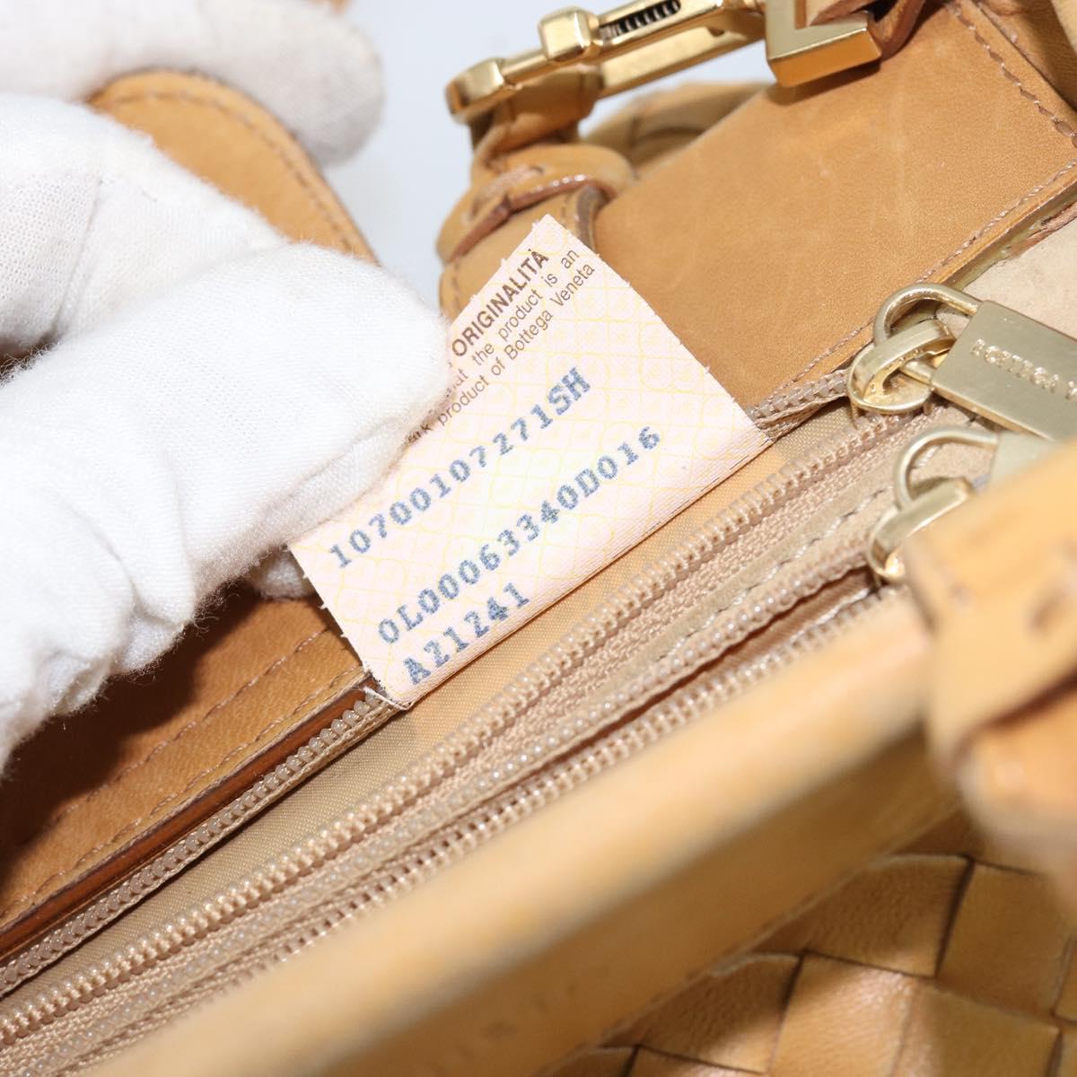 BOTTEGA VENETA INTRECCIATO Hand Bag Leather 2way Beige Gold Auth 154588