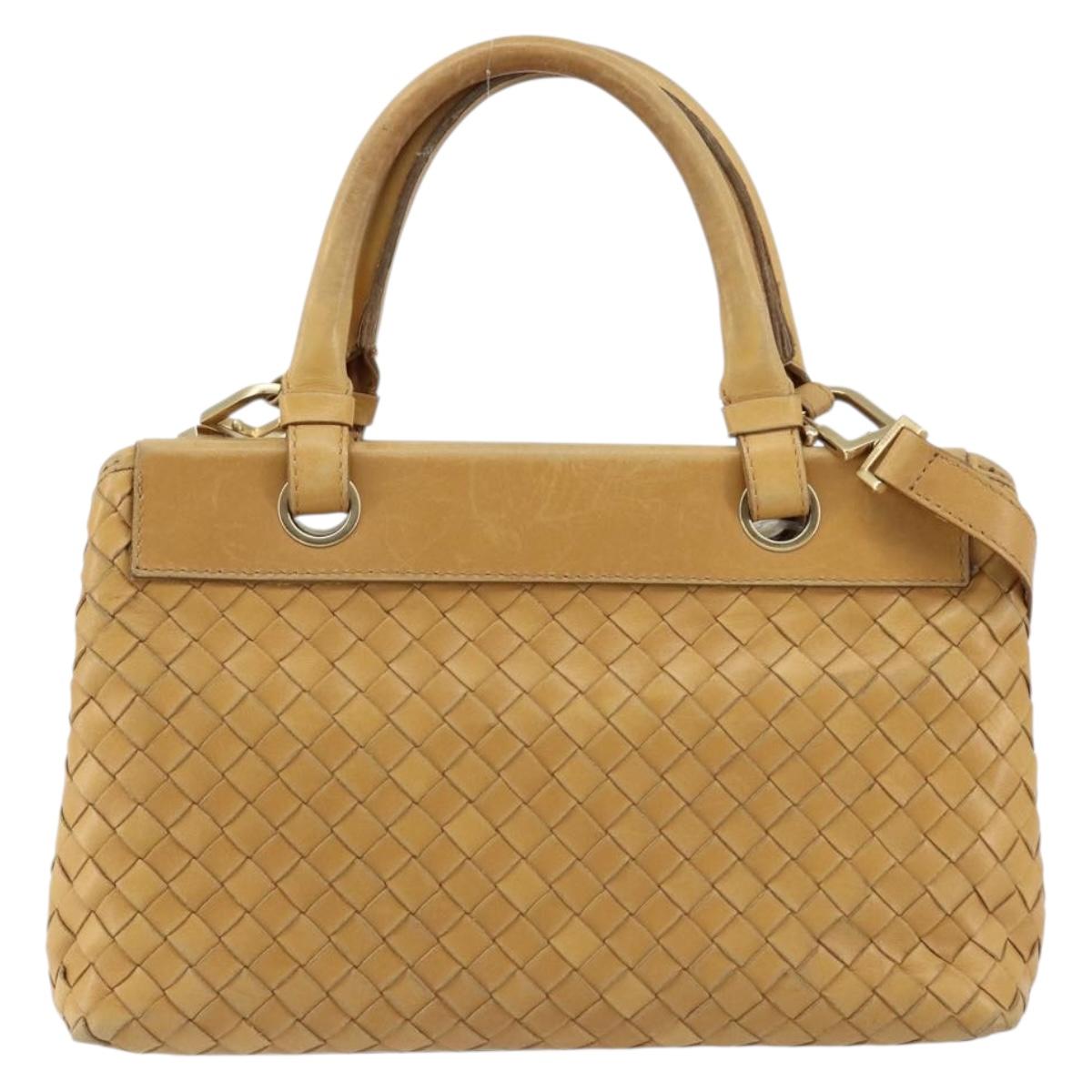 BOTTEGA VENETA INTRECCIATO Hand Bag Leather 2way Beige Gold Auth 154588