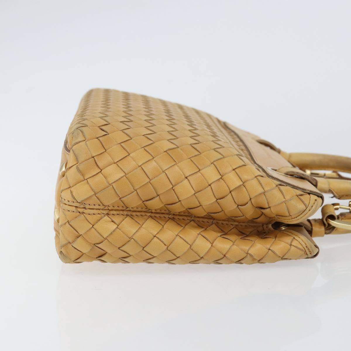 BOTTEGA VENETA INTRECCIATO Hand Bag Leather 2way Beige Gold Auth 154588