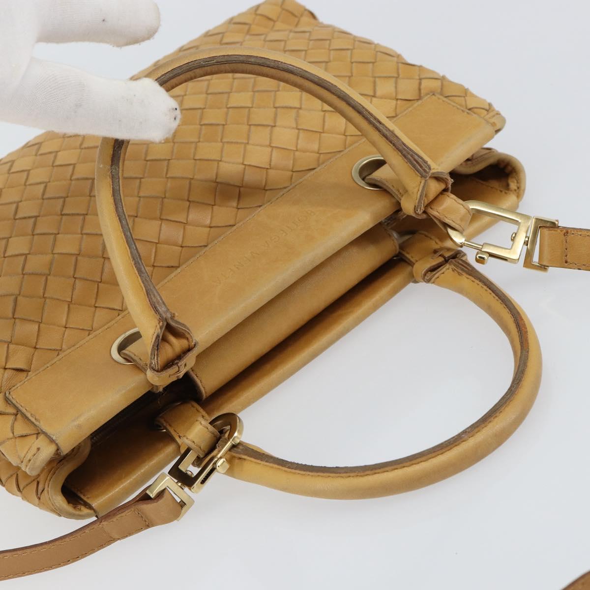 BOTTEGA VENETA INTRECCIATO Hand Bag Leather 2way Beige Gold Auth 154588