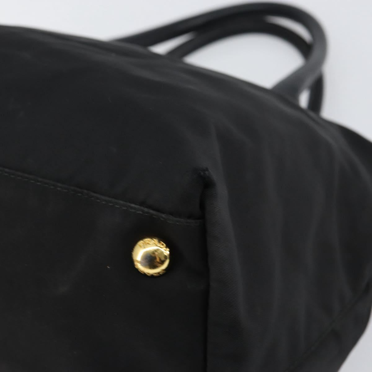 PRADA Hand Bag Nylon Black Gold Auth 154590