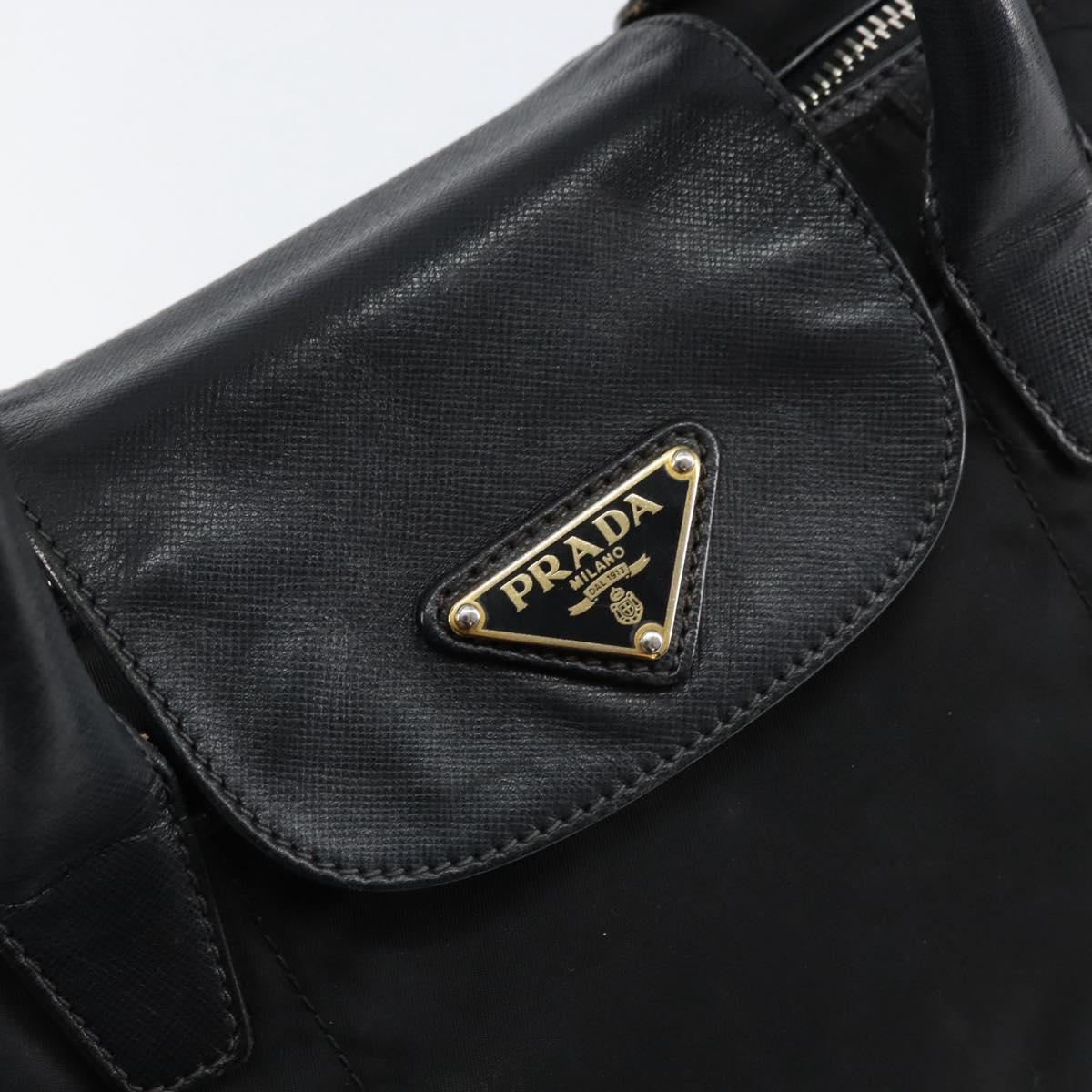 PRADA Hand Bag Nylon Black Gold Auth 154590