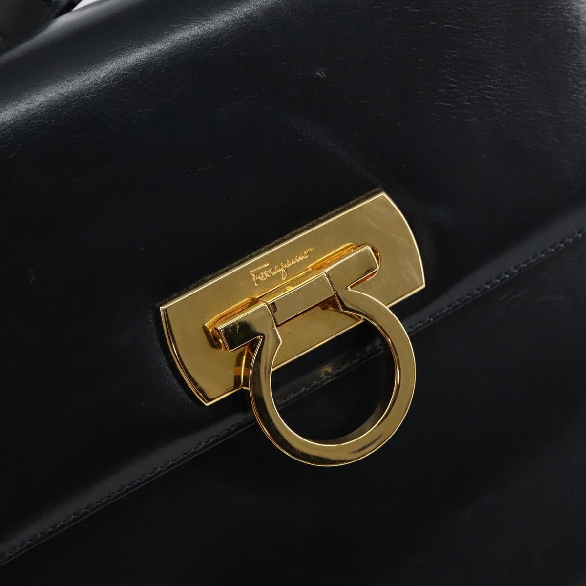 Salvatore Ferragamo Gancini Shoulder Bag Leather Navy Gold Auth 154591