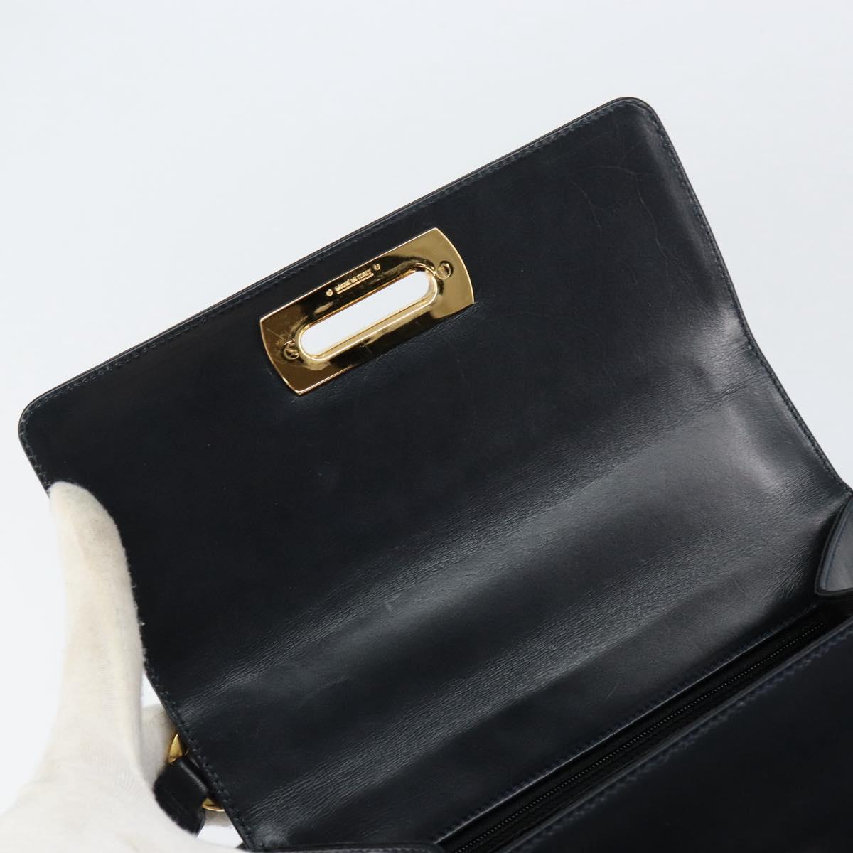 Salvatore Ferragamo Gancini Shoulder Bag Leather Navy Gold Auth 154591