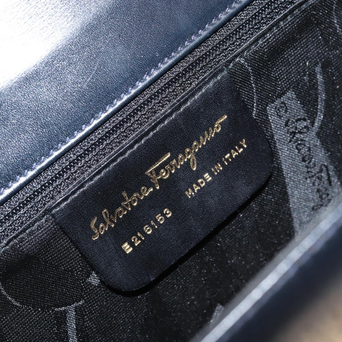 Salvatore Ferragamo Gancini Shoulder Bag Leather Navy Gold Auth 154591