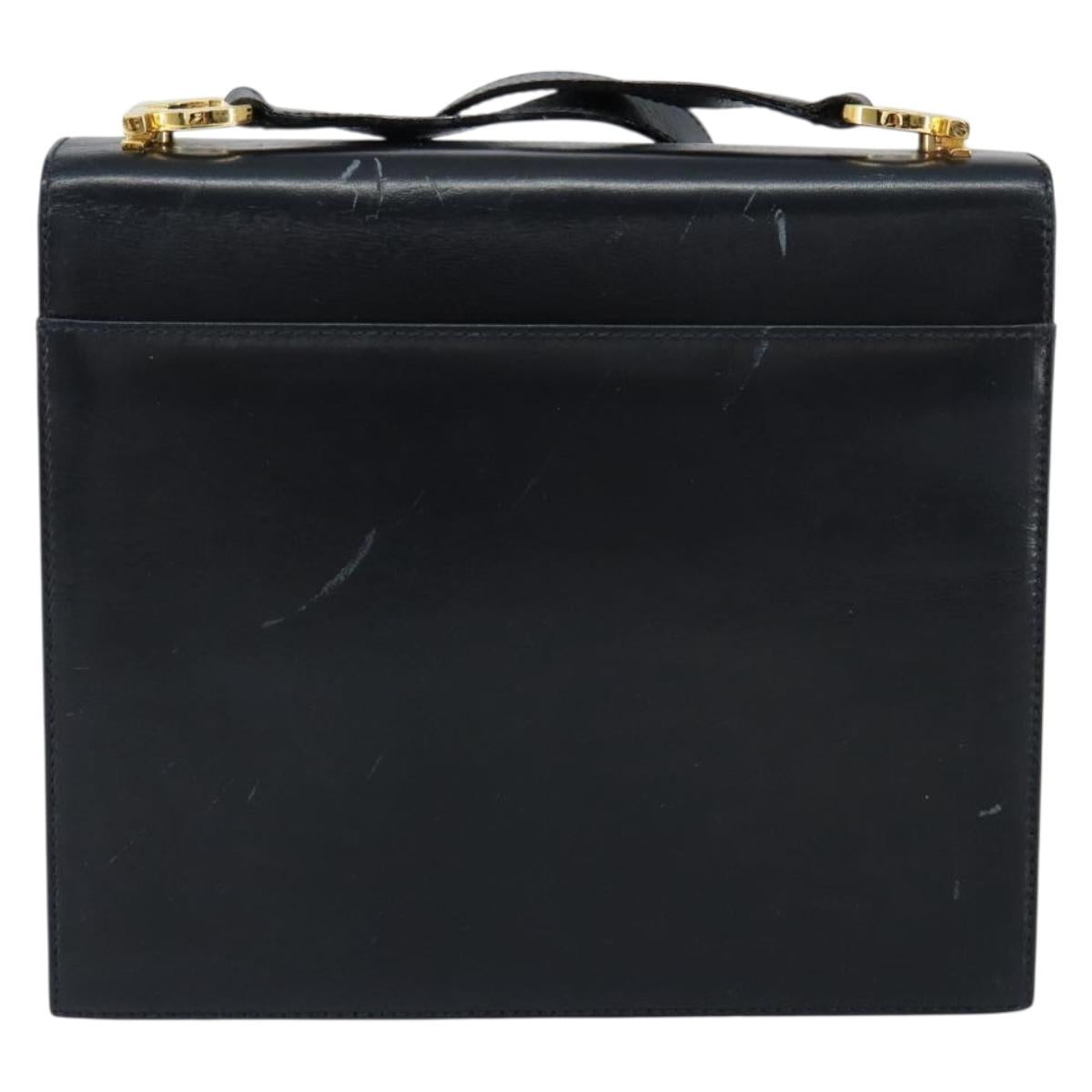 Salvatore Ferragamo Gancini Shoulder Bag Leather Navy Gold Auth 154591