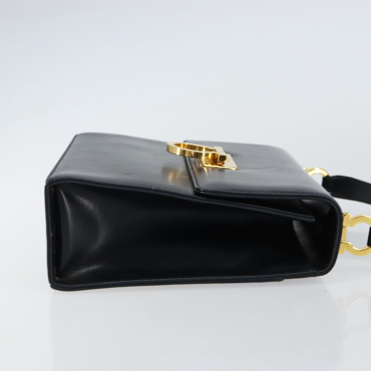 Salvatore Ferragamo Gancini Shoulder Bag Leather Navy Gold Auth 154591