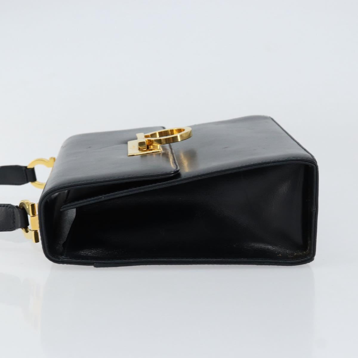 Salvatore Ferragamo Gancini Shoulder Bag Leather Navy Gold Auth 154591