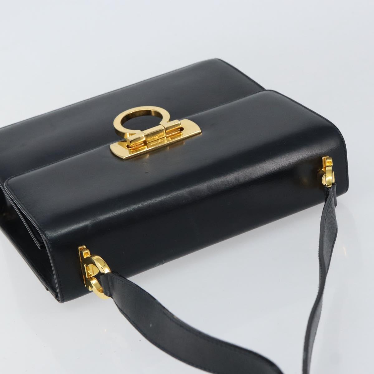 Salvatore Ferragamo Gancini Shoulder Bag Leather Navy Gold Auth 154591