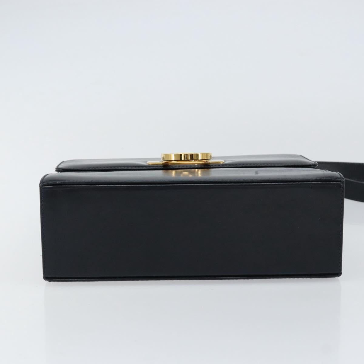 Salvatore Ferragamo Gancini Shoulder Bag Leather Navy Gold Auth 154591