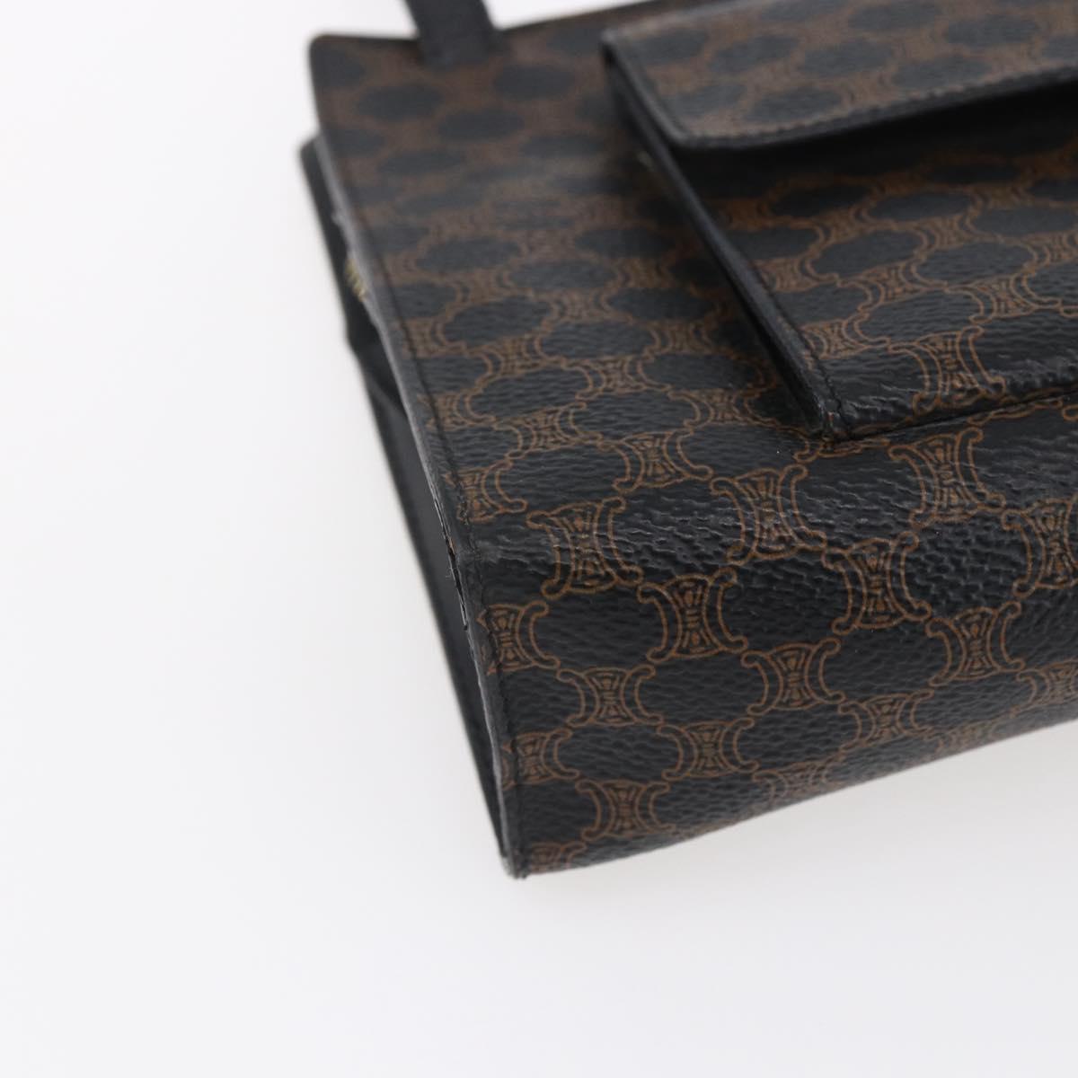 CELINE Macadam Canvas Shoulder Bag PVC Leather Black Gold Auth 154614