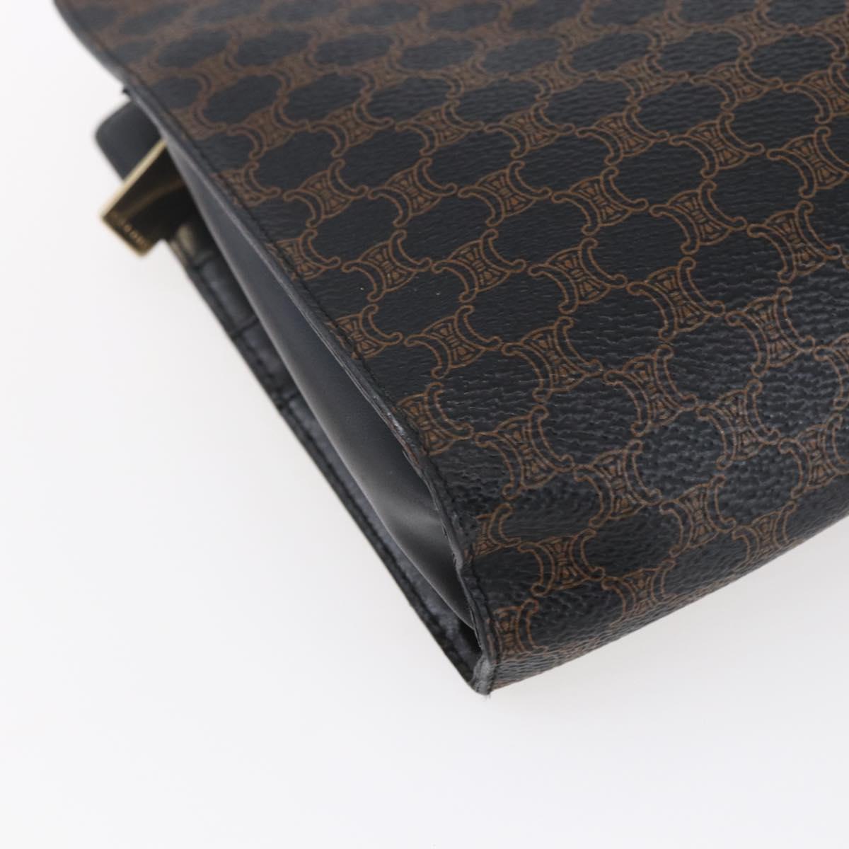 CELINE Macadam Canvas Shoulder Bag PVC Leather Black Gold Auth 154614