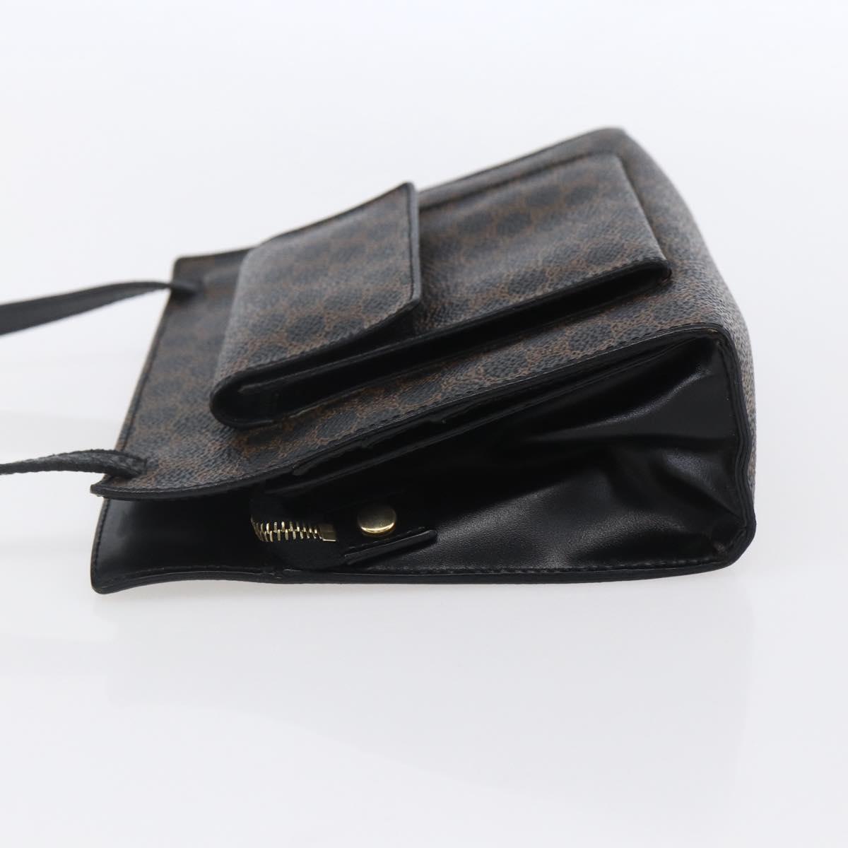 CELINE Macadam Canvas Shoulder Bag PVC Leather Black Gold Auth 154614