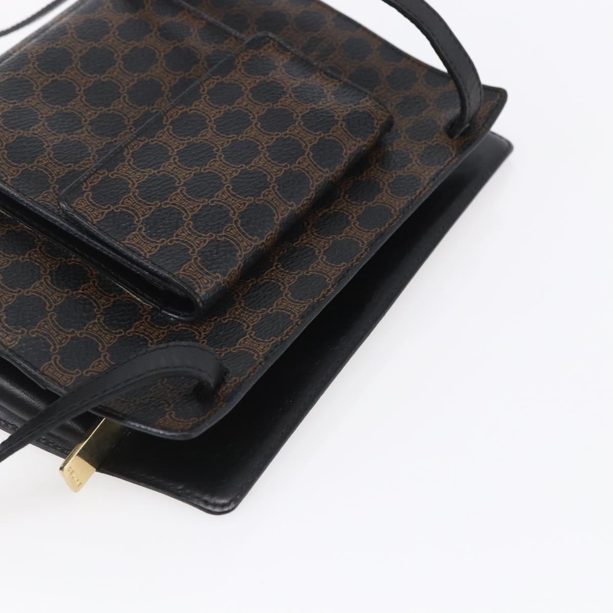 CELINE Macadam Canvas Shoulder Bag PVC Leather Black Gold Auth 154614