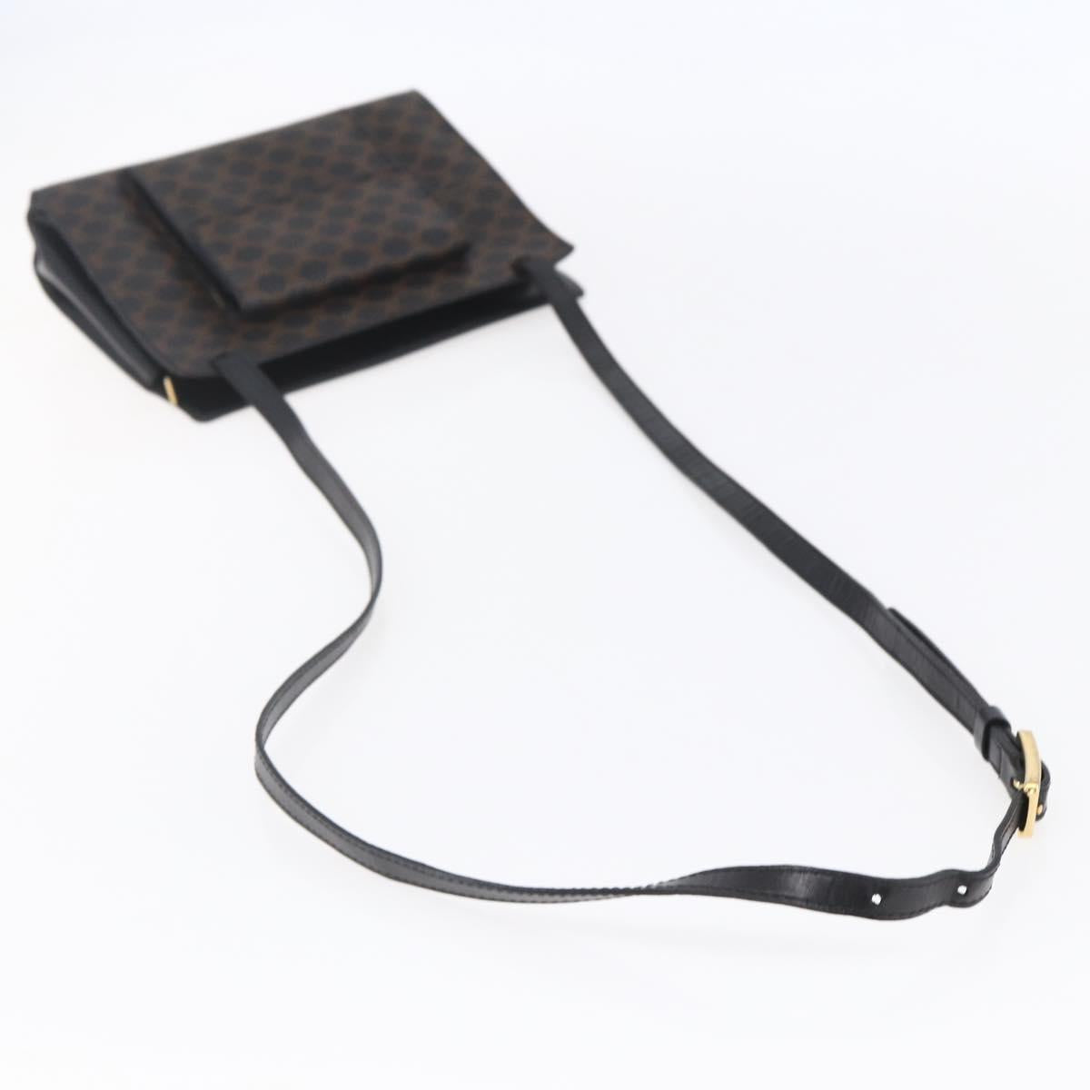 CELINE Macadam Canvas Shoulder Bag PVC Leather Black Gold Auth 154614