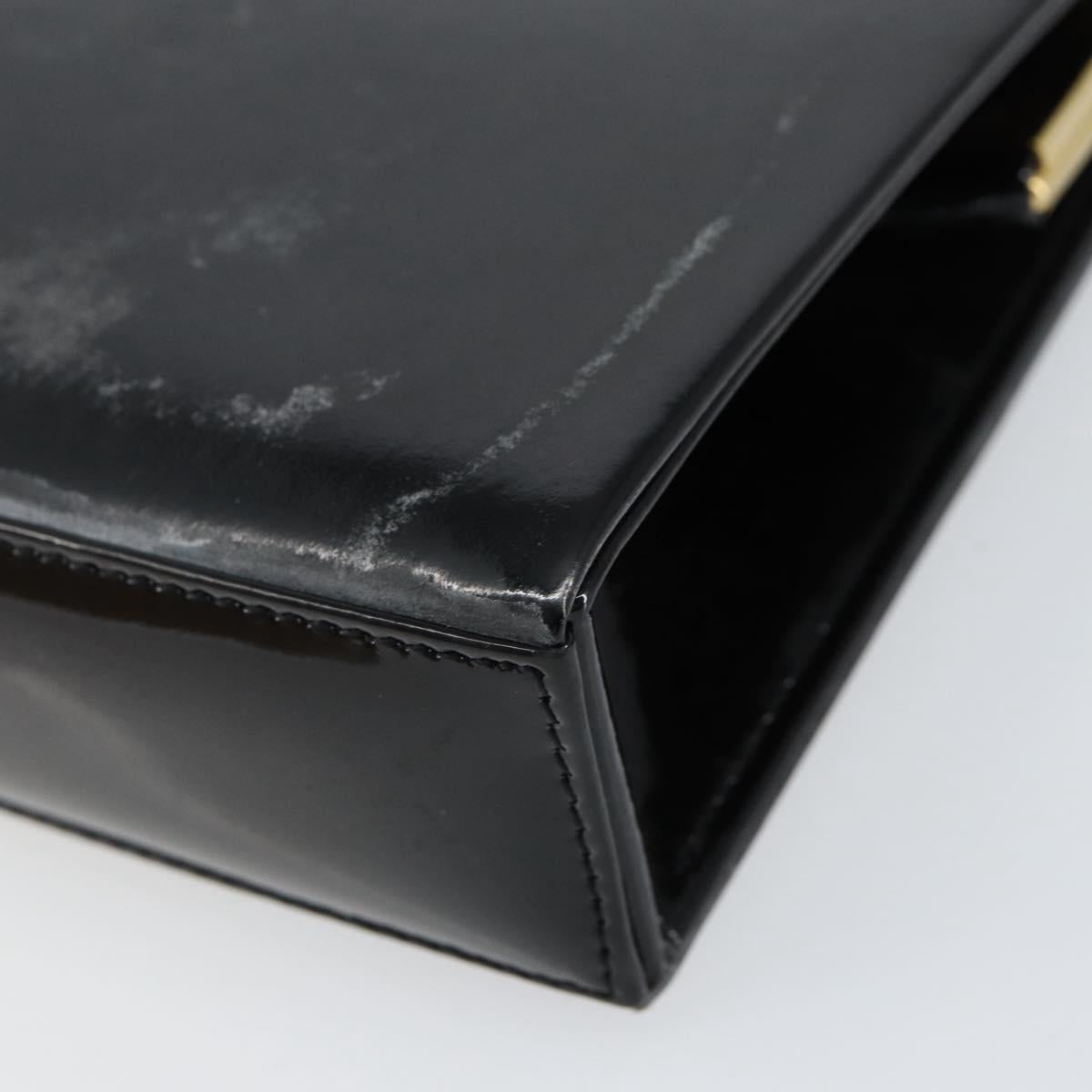 SAINT LAURENT Hand Bag Enamel Black Gold Auth 154615