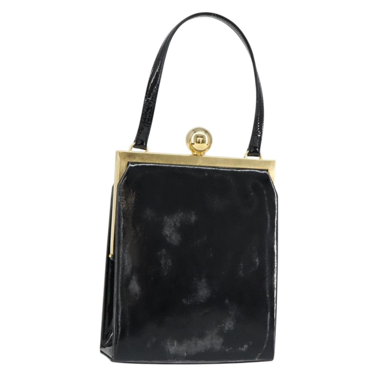SAINT LAURENT Hand Bag Enamel Black Gold Auth 154615