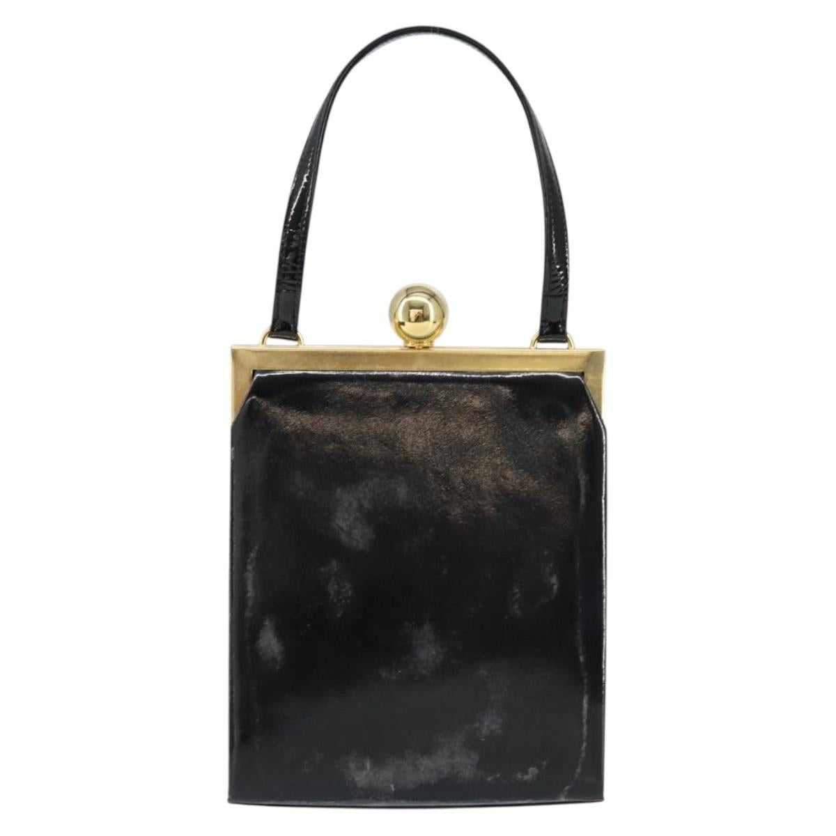 SAINT LAURENT Hand Bag Enamel Black Gold Auth 154615